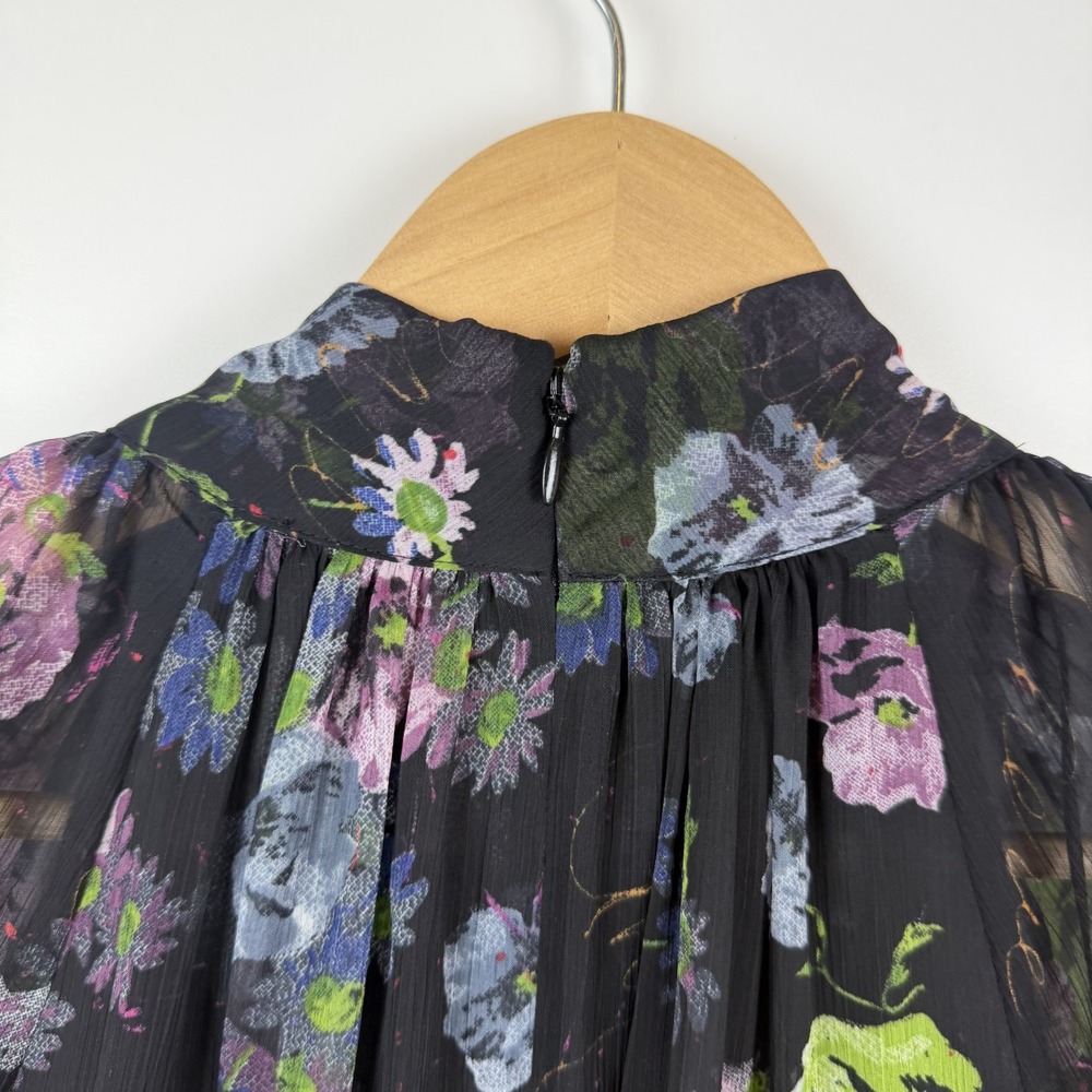 NWT Cinq a Sept Midnight Bloom Revina Dress Size 12 Dark Floral Tie Neck Tiered - Picture 4 of 15